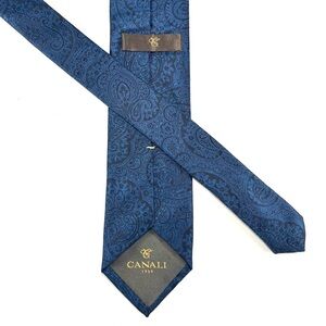Canali 100% Silk Blue/ Black Paisley Tie- Metallic Shine- Italy
